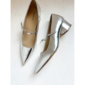 NWOB Ann Taylor Silver MAry Jane Bock Heel Patent Leather Size 8